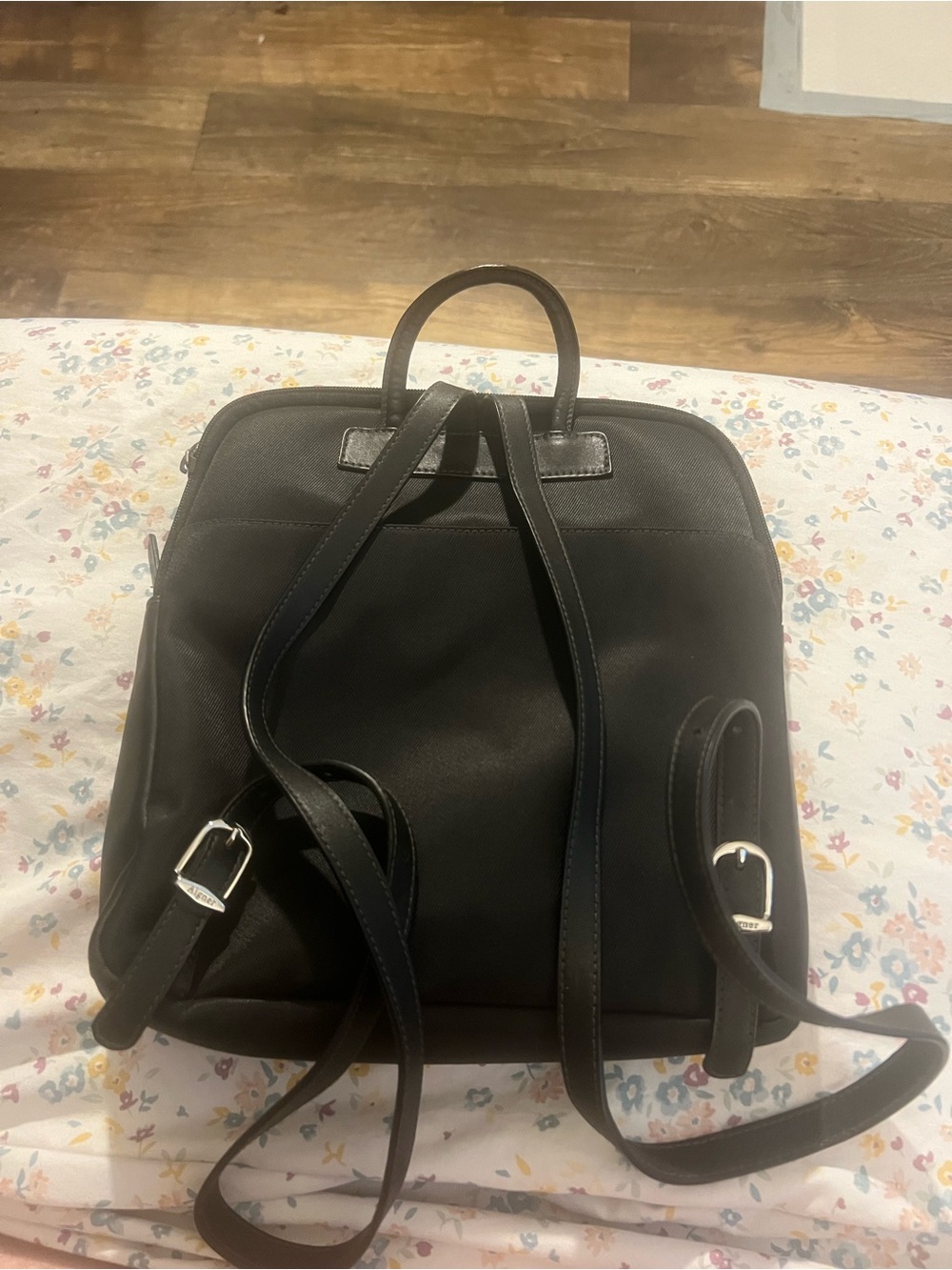 Vintage Etienne Aigner Black Backpack Genuine Leather Trim Gold Hardware - Picture 2 of 4
